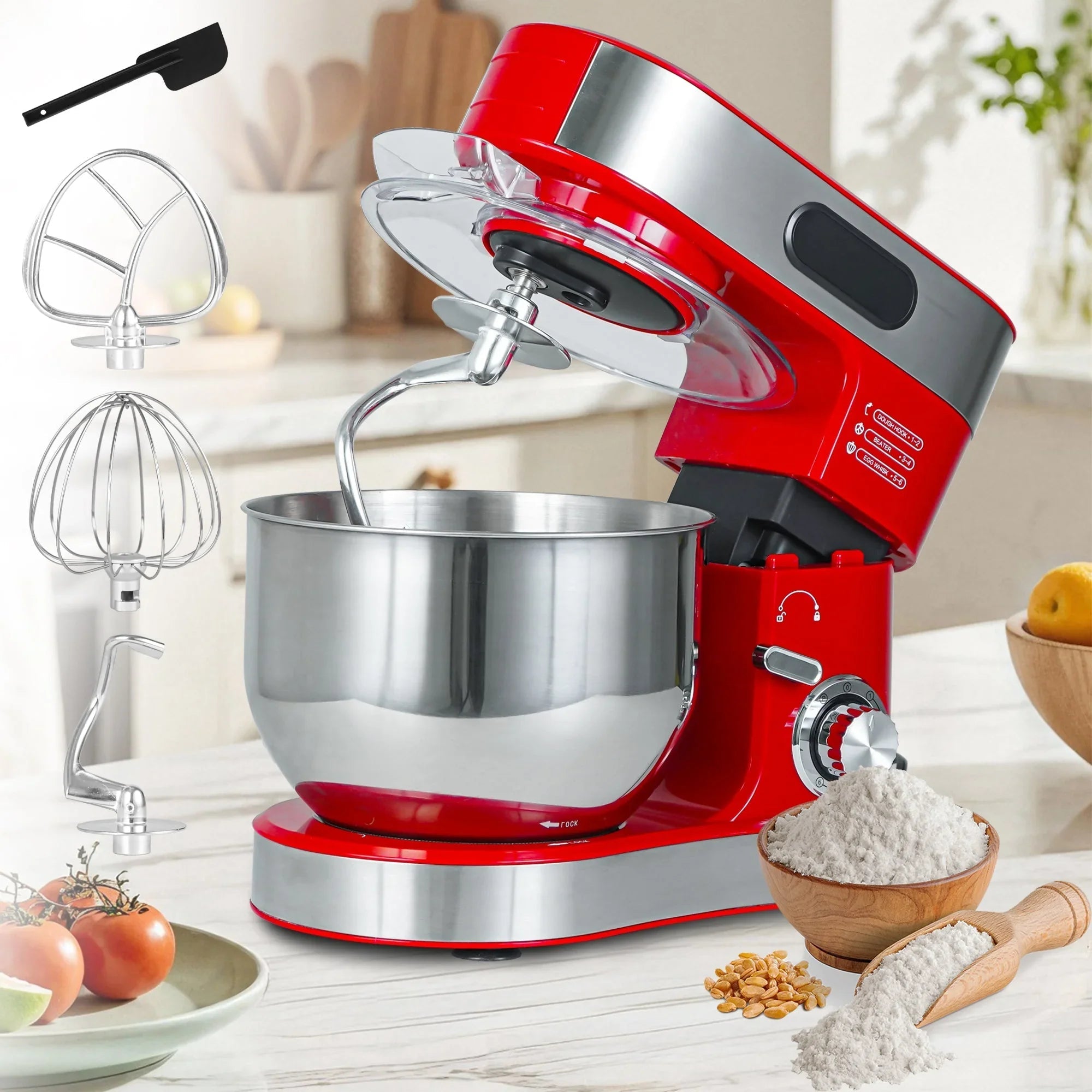 Kitchen Stand Mixer with Mixing Bowl, Dough Hook, Egg Whisk & Mixing Blade
