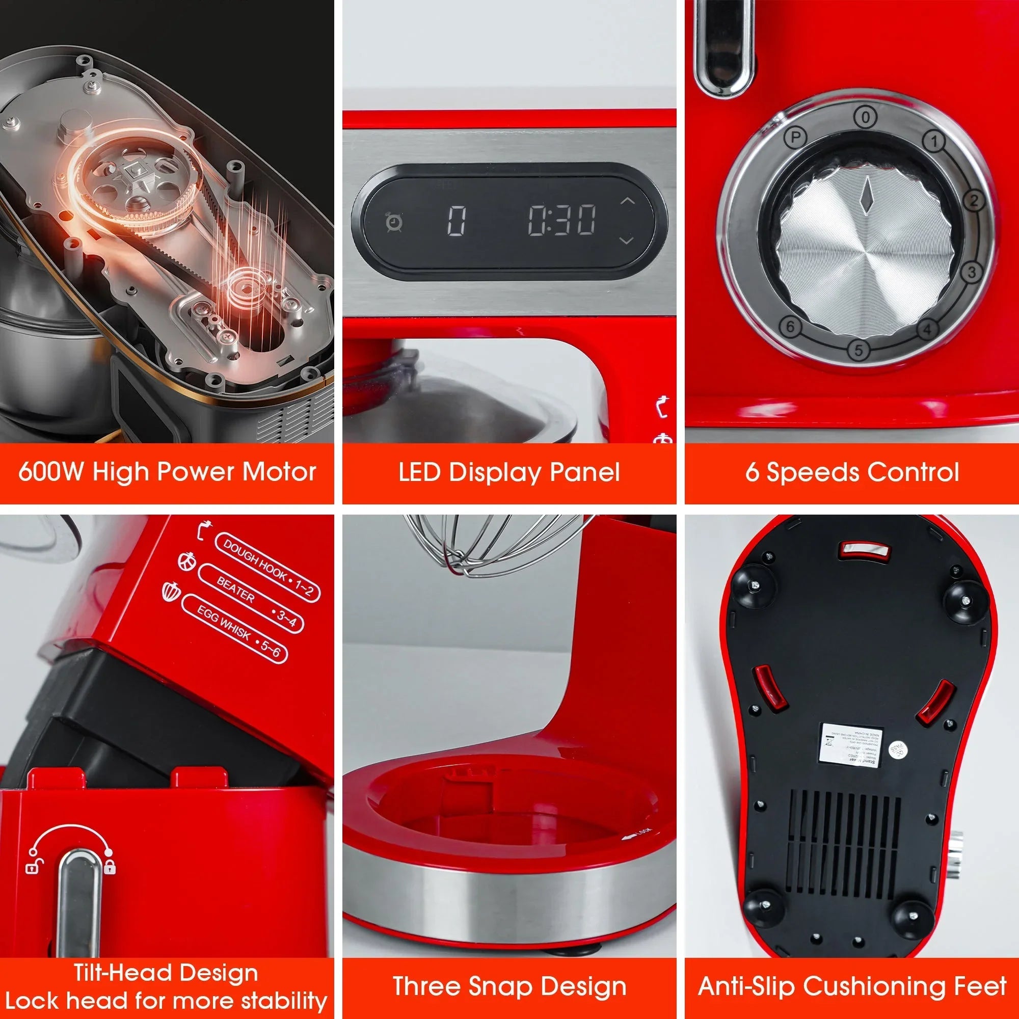 Kitchen Stand Mixer with Mixing Bowl, Dough Hook, Egg Whisk & Mixing Blade