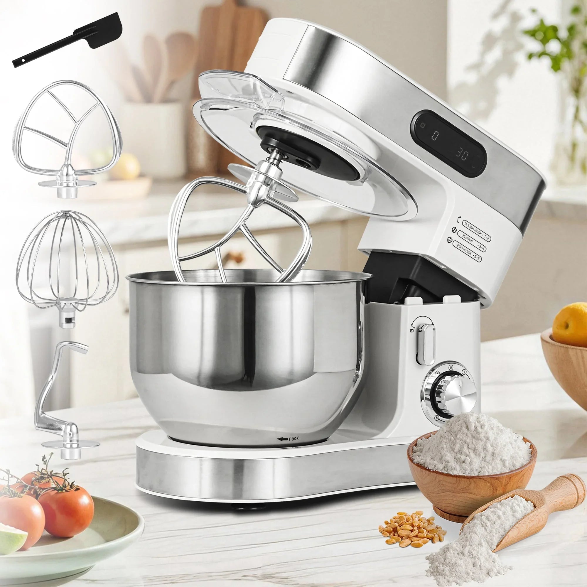 Kitchen Stand Mixer with Mixing Bowl, Dough Hook, Egg Whisk & Mixing Blade