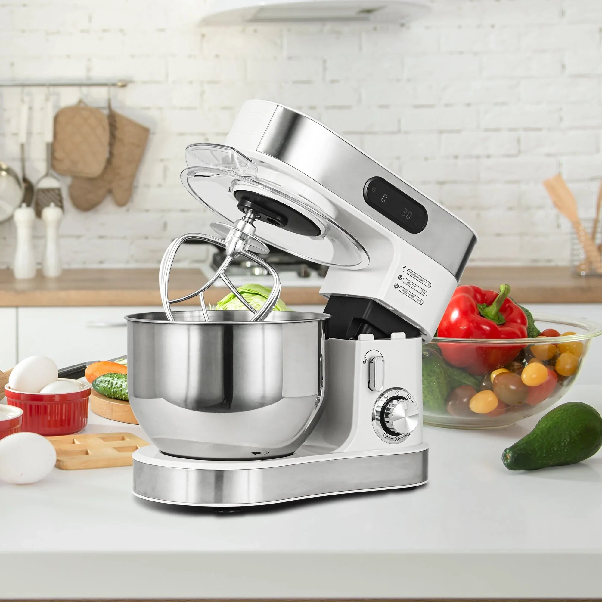 Kitchen Stand Mixer with Mixing Bowl, Dough Hook, Egg Whisk & Mixing Blade