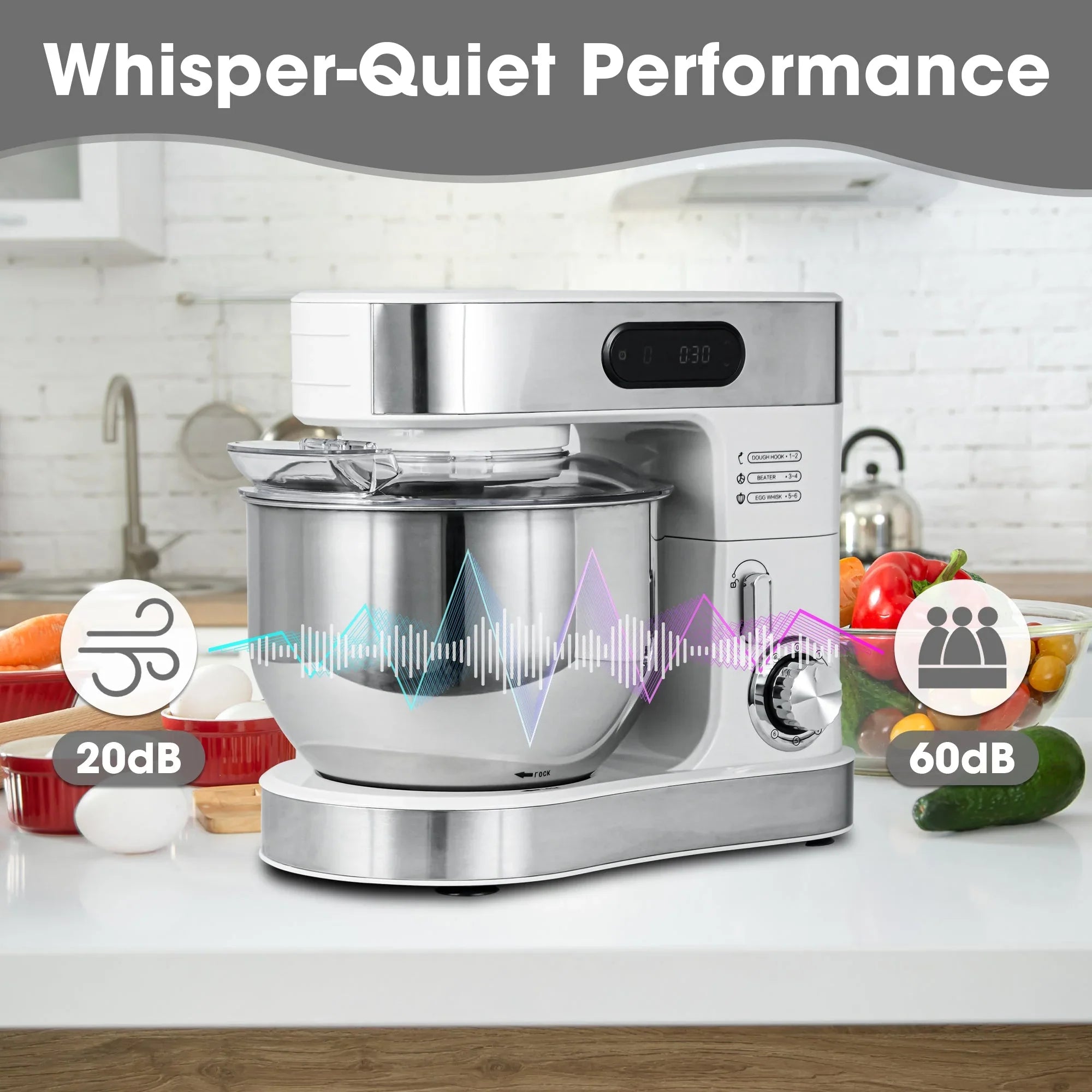 Kitchen Stand Mixer with Mixing Bowl, Dough Hook, Egg Whisk & Mixing Blade