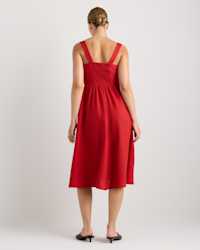 100% European Linen Fit & Flare Midi Dress