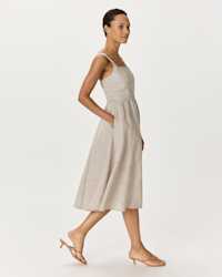 100% European Linen Fit & Flare Midi Dress