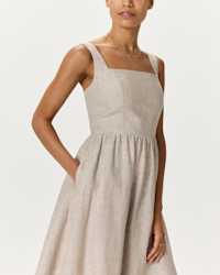 100% European Linen Fit & Flare Midi Dress