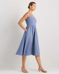 100% European Linen Fit & Flare Midi Dress