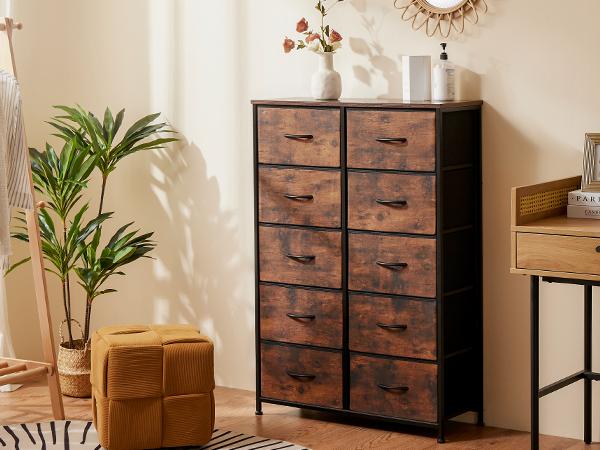 Cupboards Cabinets Dresser - Fabric Storage Tower with 10 Drawers, Bedroom Organizer, Chest of Drawers with Fabric Bins