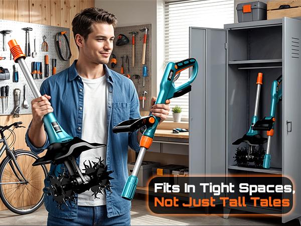 SEESII 20V Electric Tiller for Gardening 360 RPM Rototiller Cordless Cultivator 8000mAh Battery 4 Blades Handheld Tiller for Raised Beds Outdoorfun