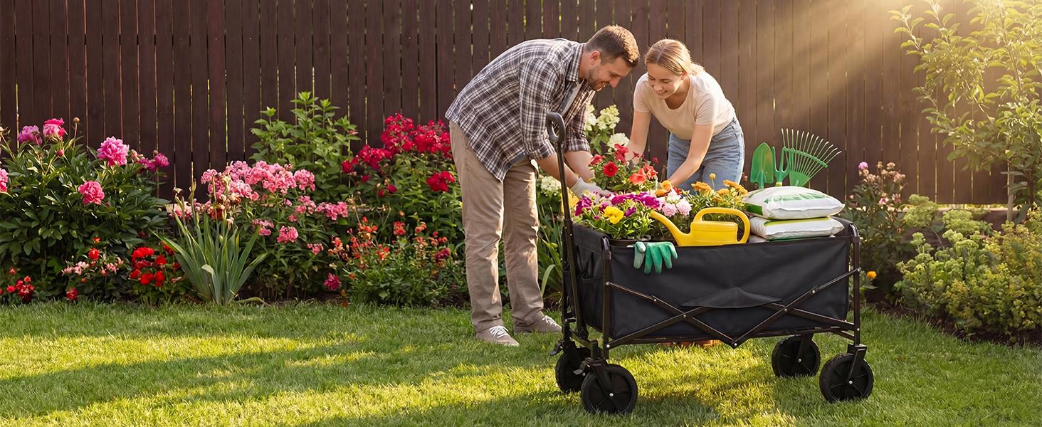 Collapsible Wagon Cart Foldable with Wheels, 102L Large Capacity 330 lbs Utility Carts Heavy Duty with Flexible Handle for Sports, Grocery, Garden & Camping