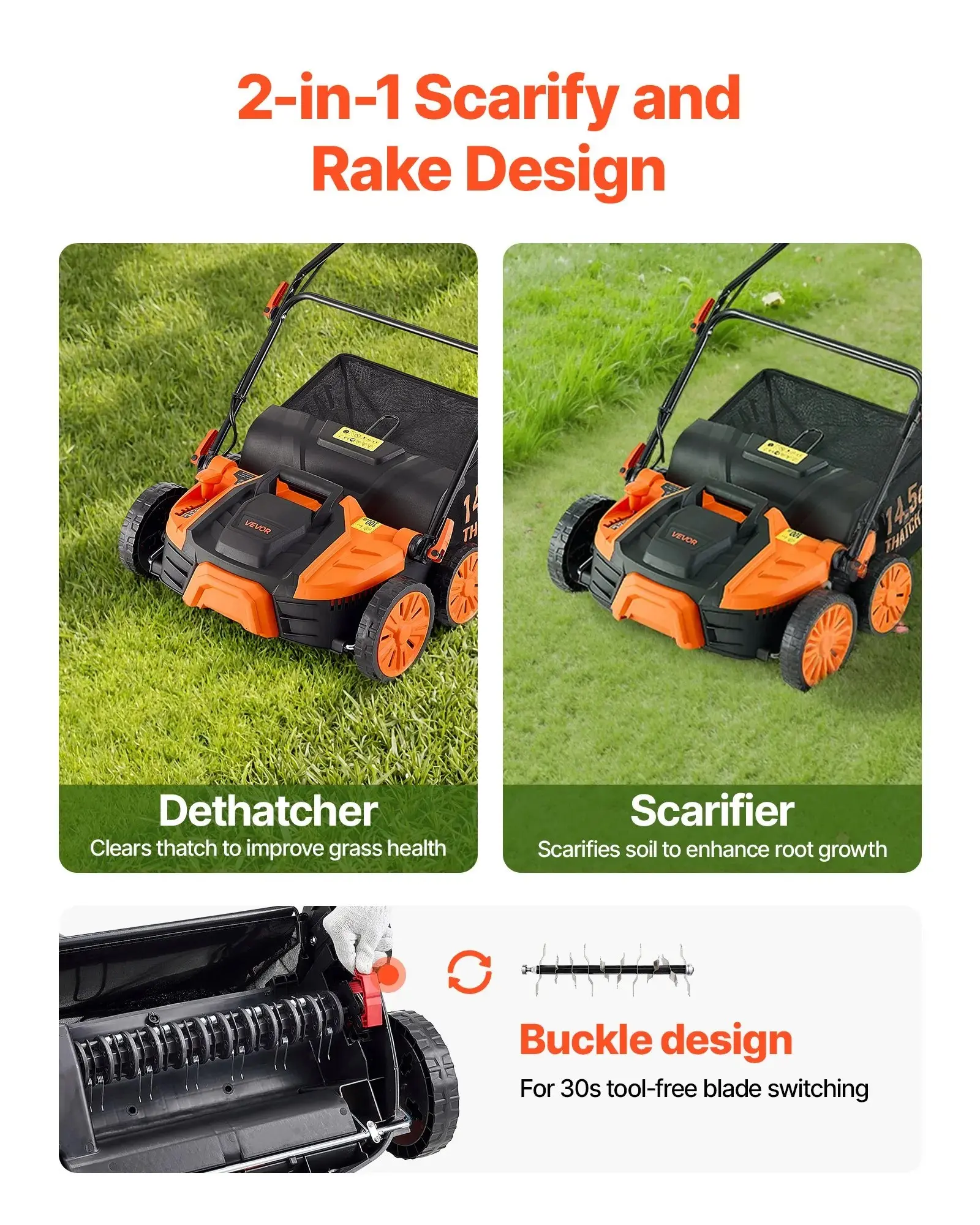 2-in-1 Electric Dethatcher and Scarifier Lawn Dethatcher