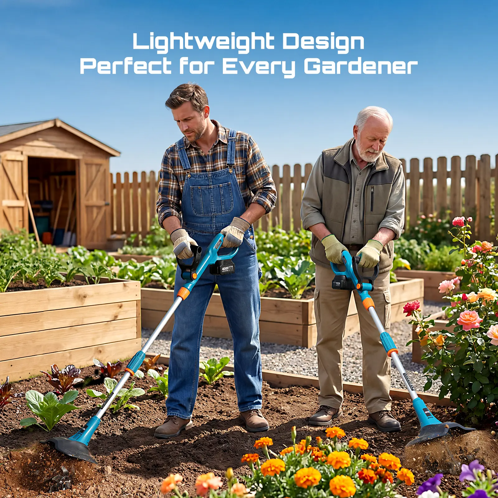 20V Cordless Tiller 4-Blade Gardening Tool