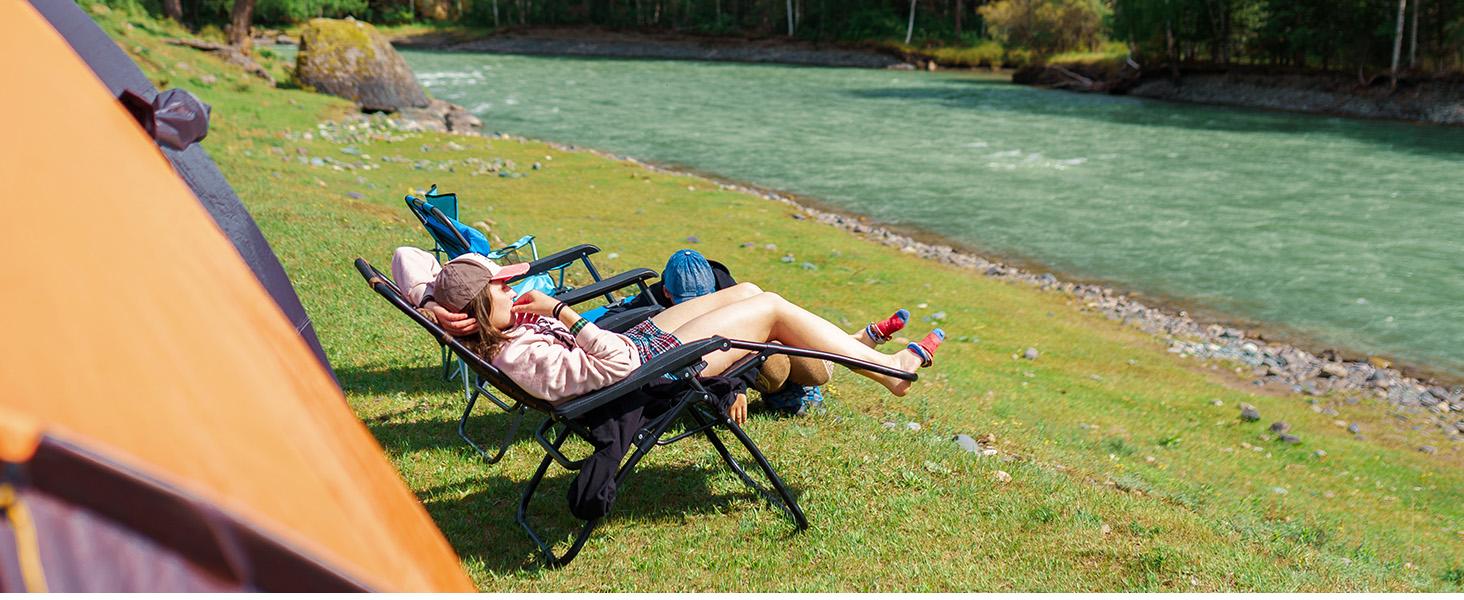 Zero Gravity Set of 2 Folding Lounge Chairs with Cup Holder Trays, Adjustable Pillow, Camping and Poolside Accessory, Outdoor Design