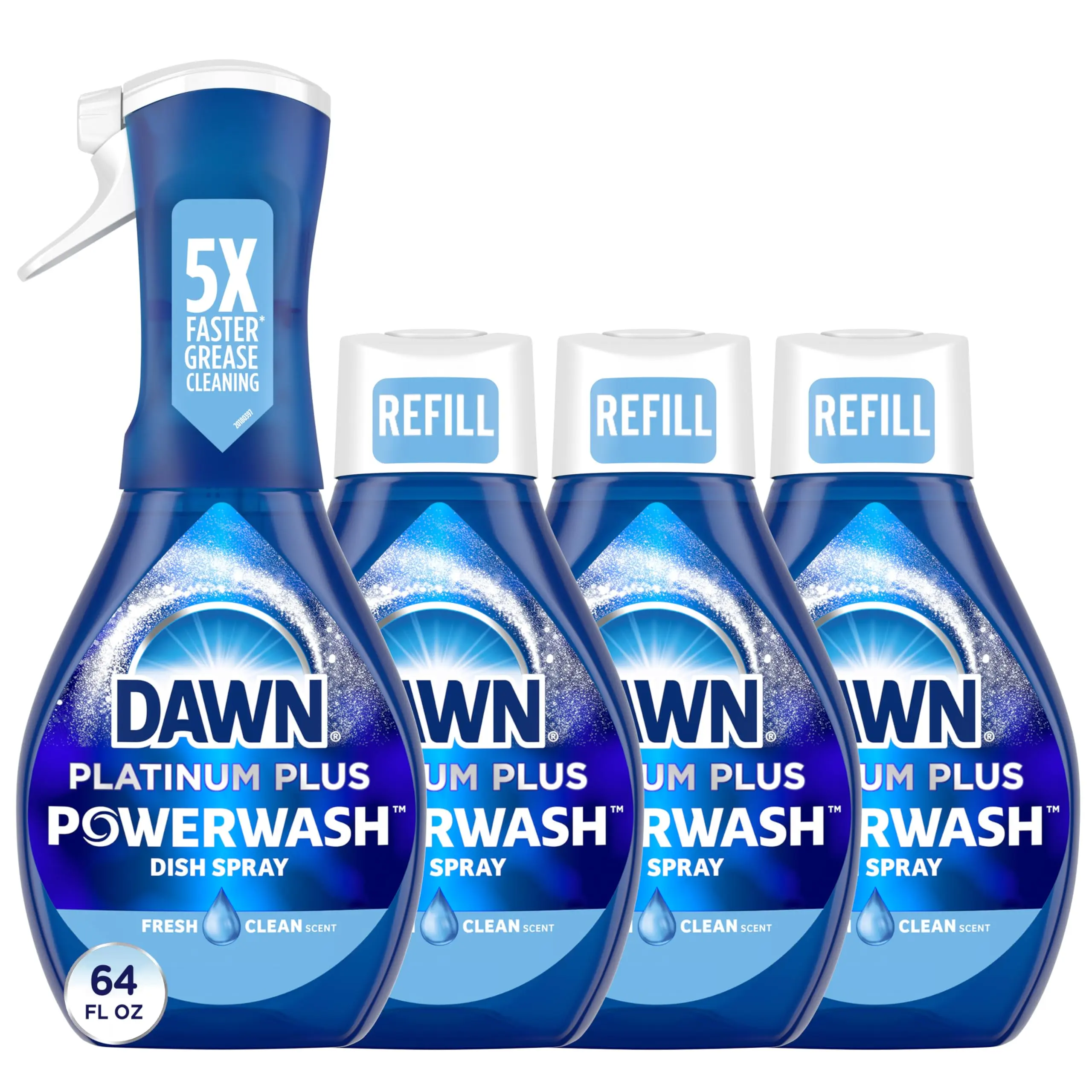 Platinum Powerwash Dish Spray Bundle – 1 Spray (16oz) + 3 Refills (16oz Each) – Fresh Scent, Ultra-Concentrated, Power Clean