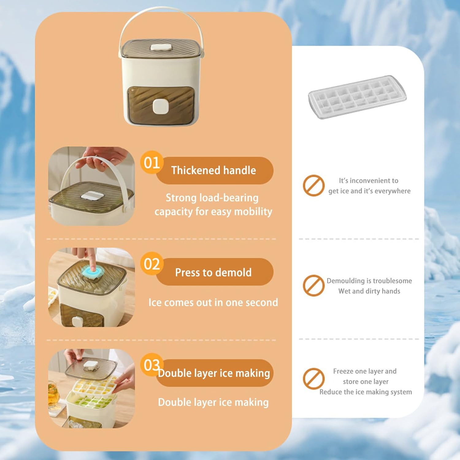 🧊❄️Ice Cube Tray with Lid and Bin – Make Ice-Making