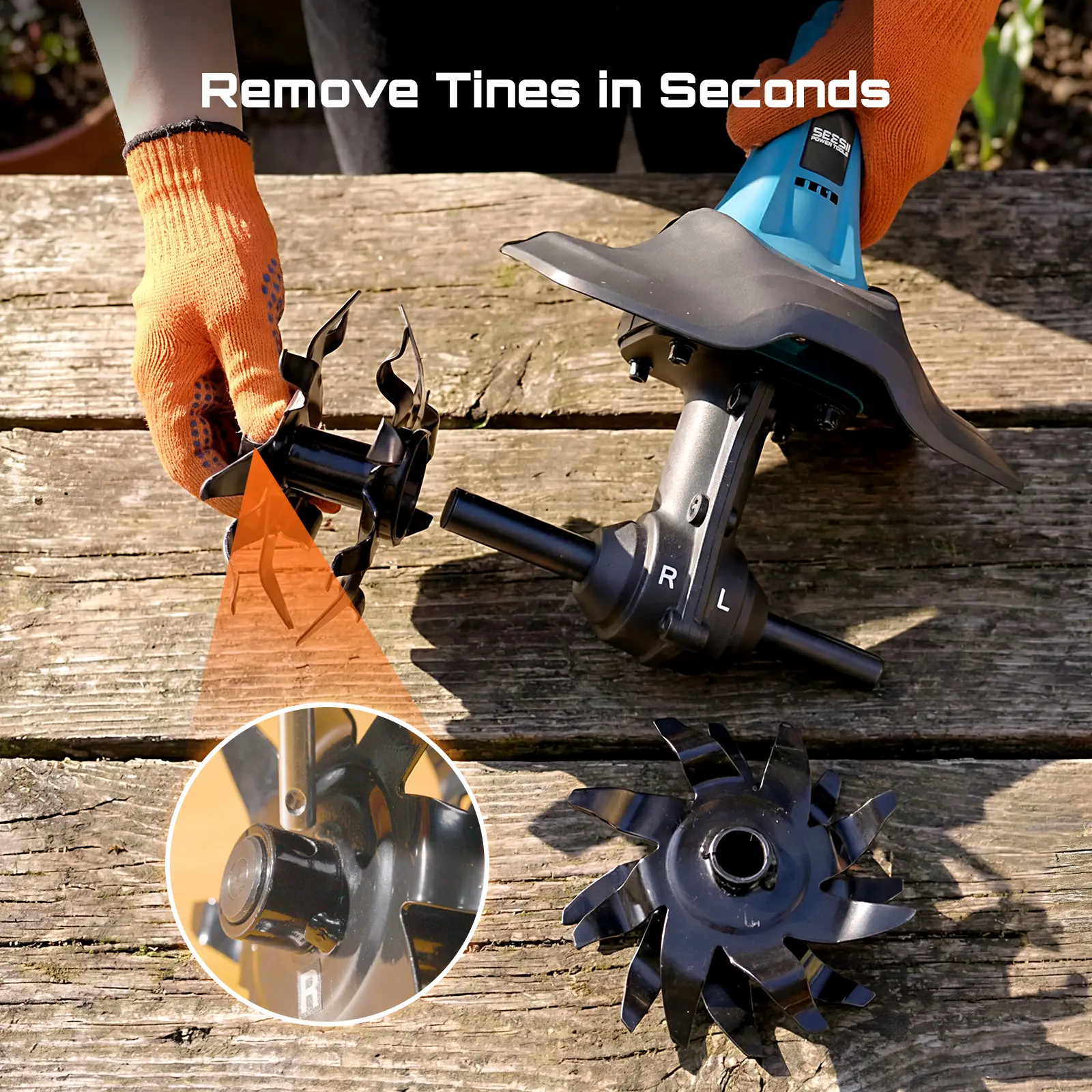 20V Cordless Tiller 4-Blade Gardening Tool