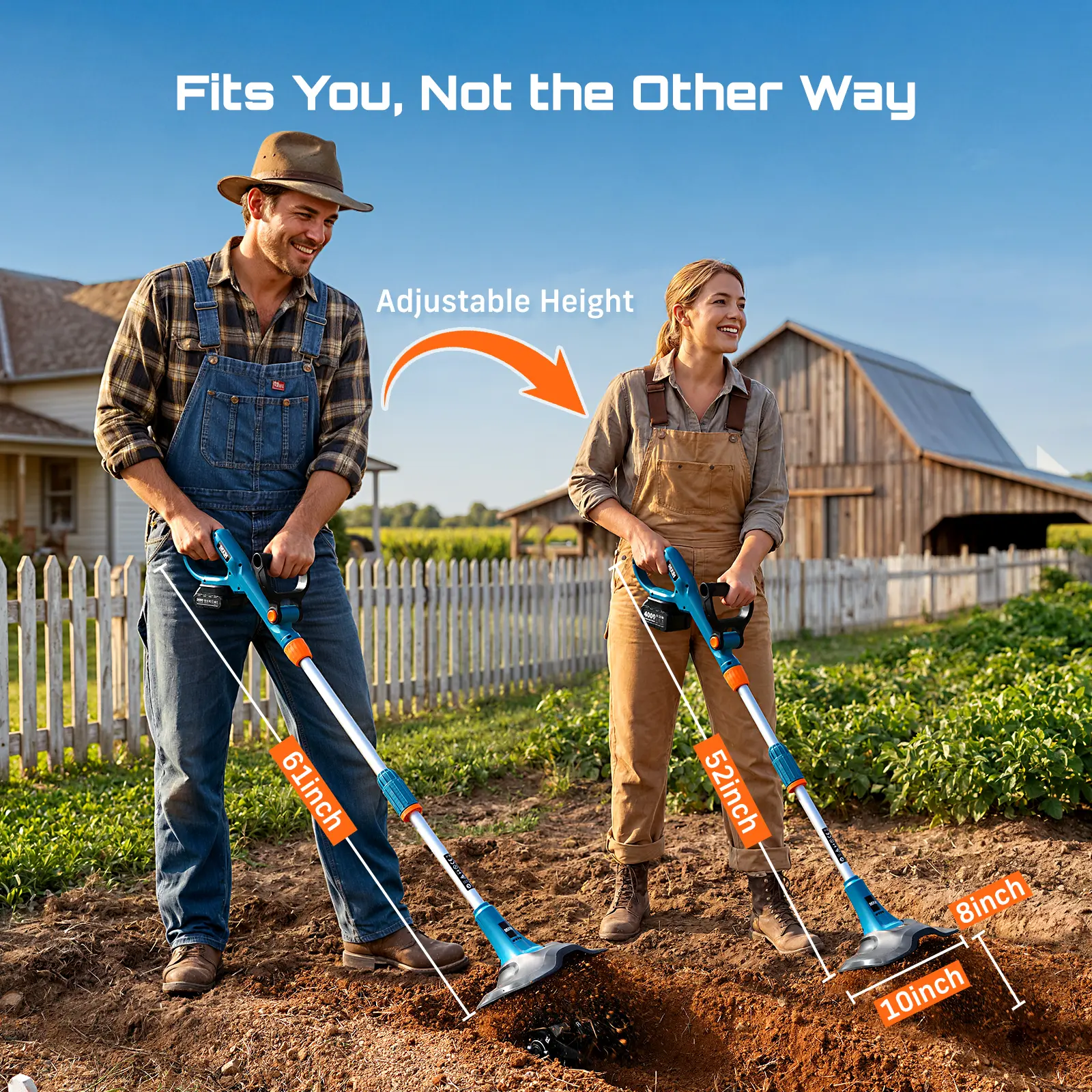 20V Cordless Tiller 4-Blade Gardening Tool