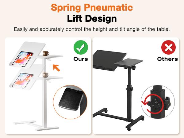 Overbed Bedside Table Adjustable with Wheels, Mobile Standing Stand Up Rolling Laptop PC Desks with Tilting Top Height Tray Side Computer Workstation