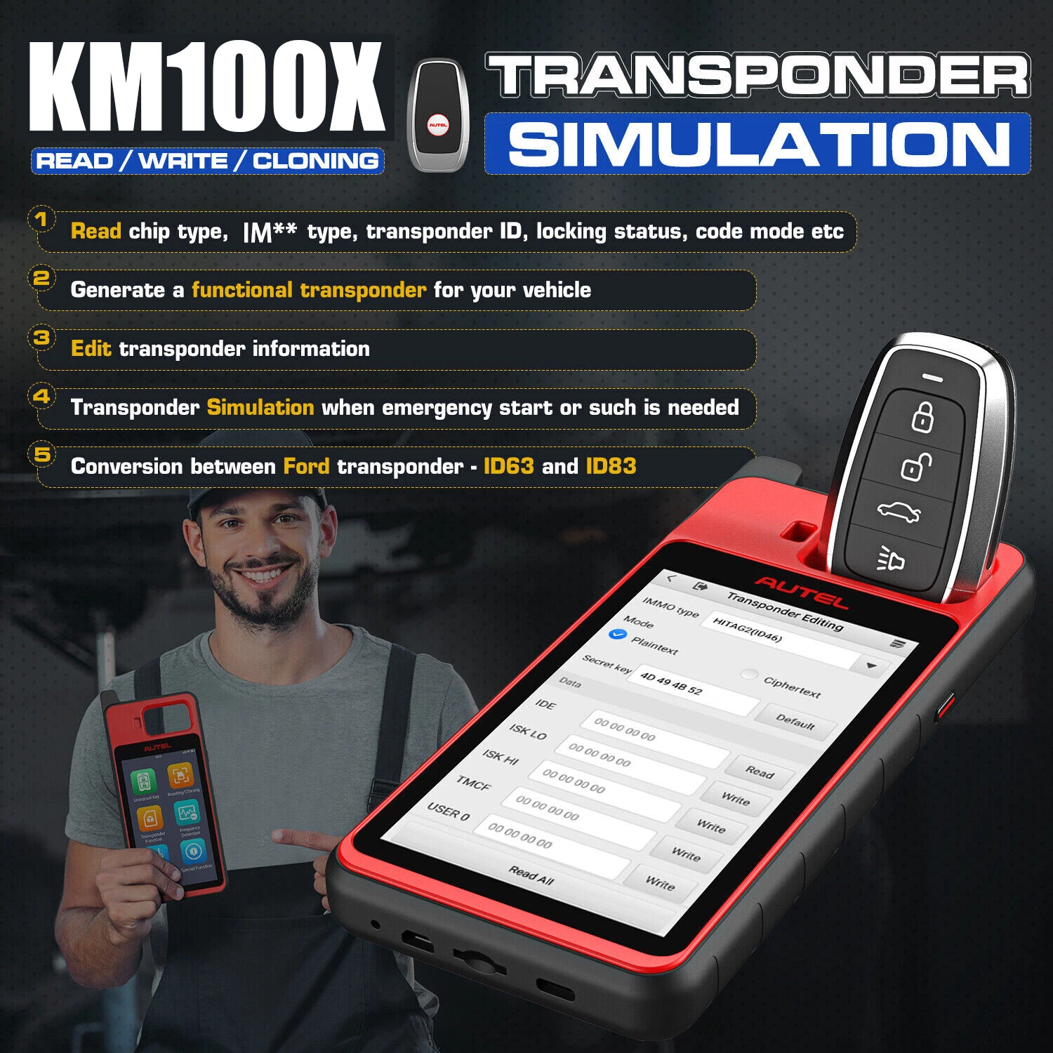 2026 Autel MaxiIM KM100X Key FOB PROGRAMMING Tool 60S Key Generation Immobilizer