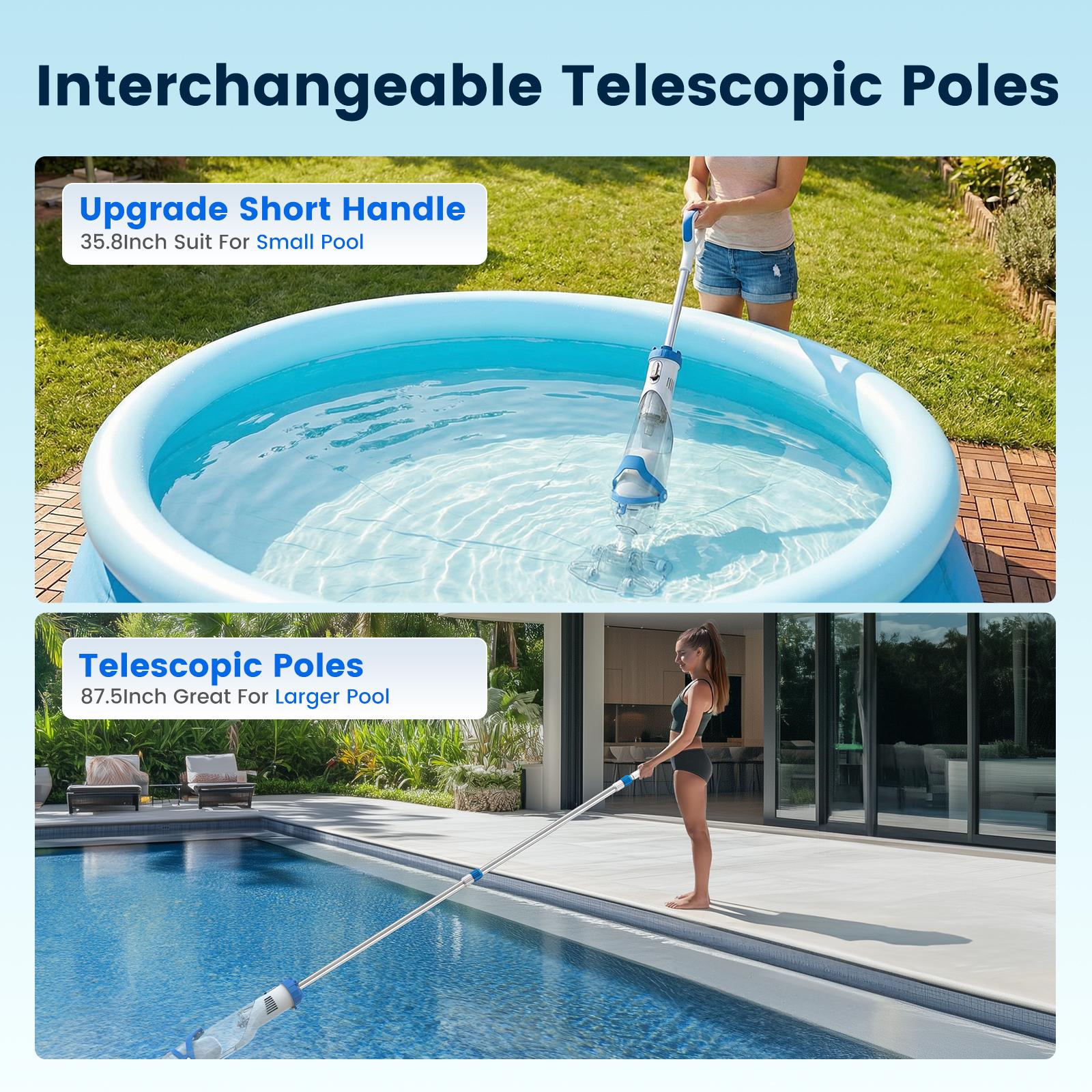 【Spring Cleaning】Enhulk New Upgrade PC18 Pool Vacuum for Above Ground Pool with Telescopic Pole, Running time up to 1H, Handheld Design with Powerful Suction up to 18.5 gallon/min Ideal for Leaves, Debris