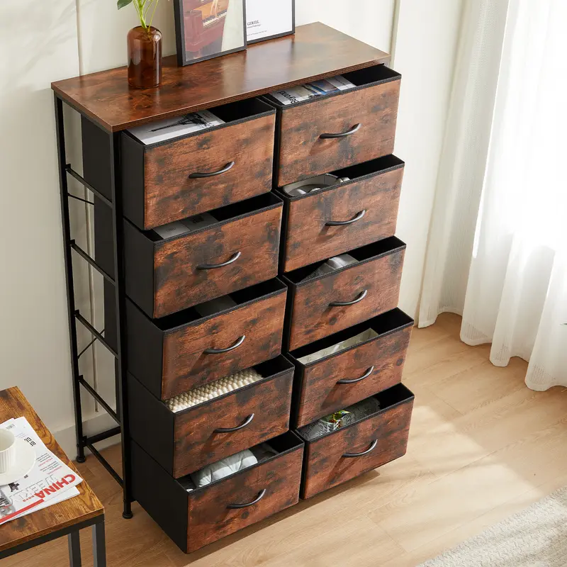 10-Drawer Fabric Storage Tower – Bedroom Organizer with Fabric Bins