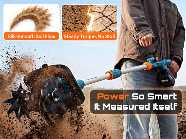 SEESII 20V Electric Tiller for Gardening 360 RPM Rototiller Cordless Cultivator 8000mAh Battery 4 Blades Handheld Tiller for Raised Beds Outdoorfun