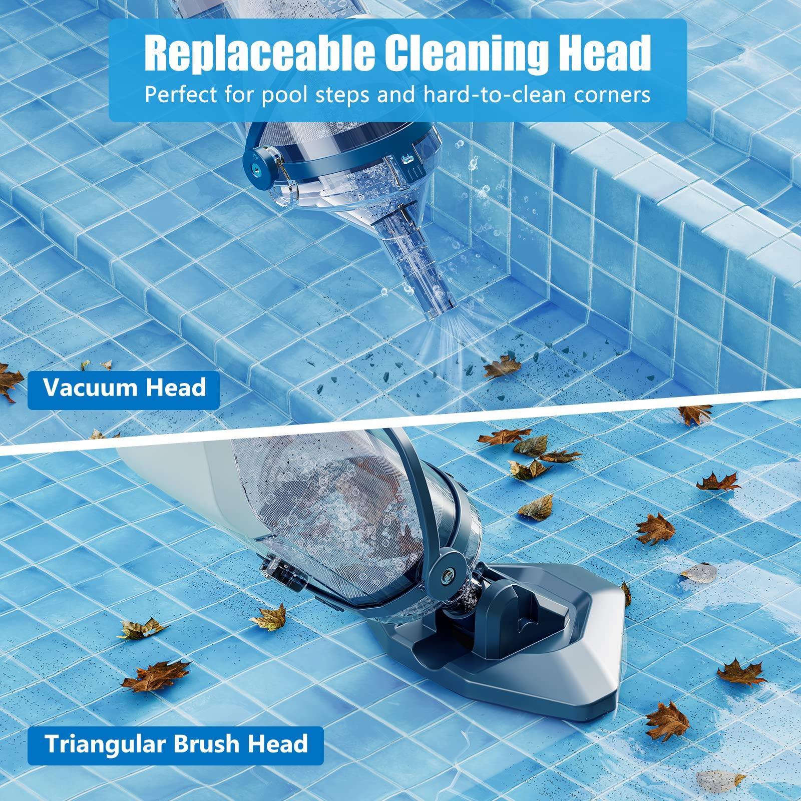 【Spring Cleaning】Enhulk New Upgrade PC18 Pool Vacuum for Above Ground Pool with Telescopic Pole, Running time up to 1H, Handheld Design with Powerful Suction up to 18.5 gallon/min Ideal for Leaves, Debris