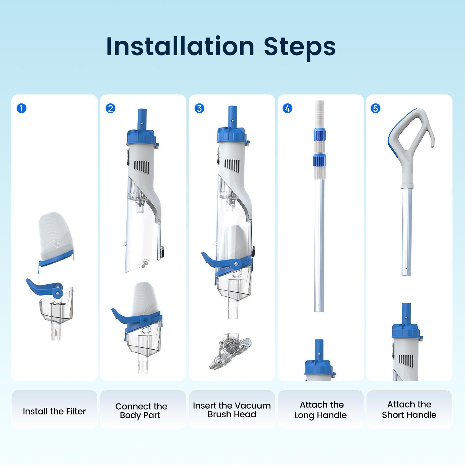 【Spring Cleaning】Enhulk New Upgrade PC18 Pool Vacuum for Above Ground Pool with Telescopic Pole, Running time up to 1H, Handheld Design with Powerful Suction up to 18.5 gallon/min Ideal for Leaves, Debris