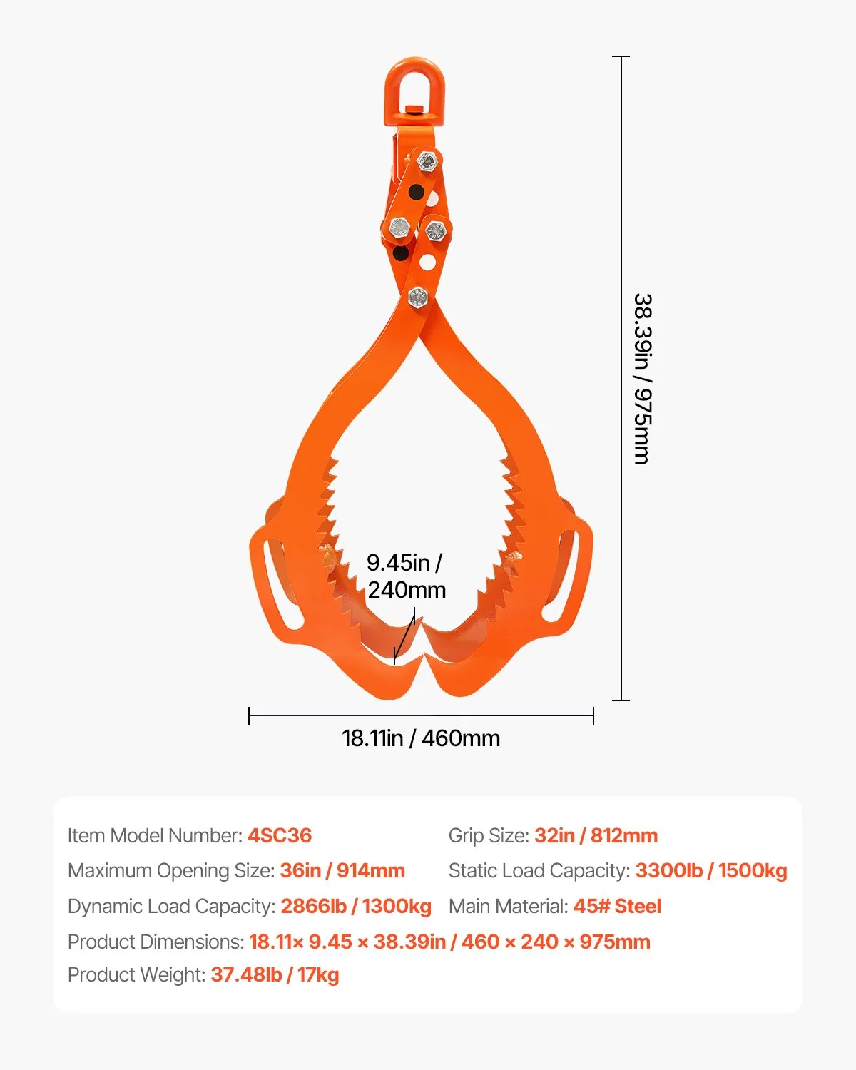 36in Log Lifting Tongs