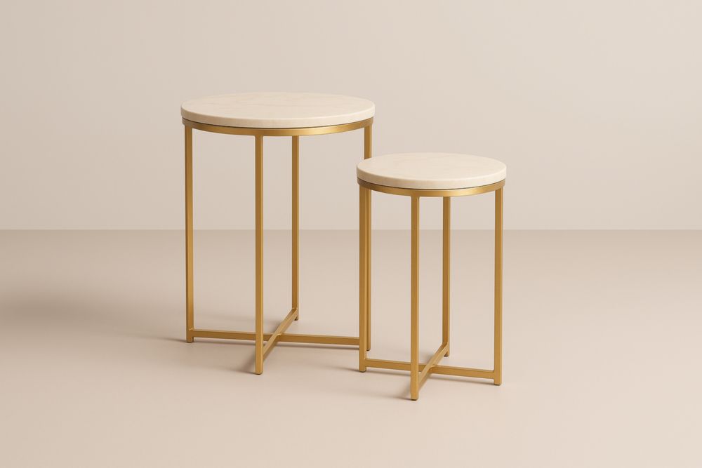 Tables d'appoint en marbre synthétique et aluminium doré, ensemble de 2