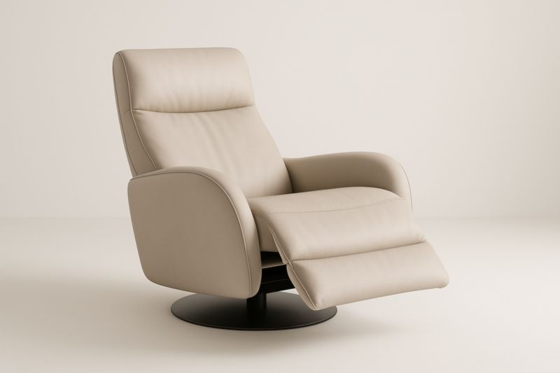 Fauteuil Relaxant en Cuir Beige avec Repose-Pieds Pivotant