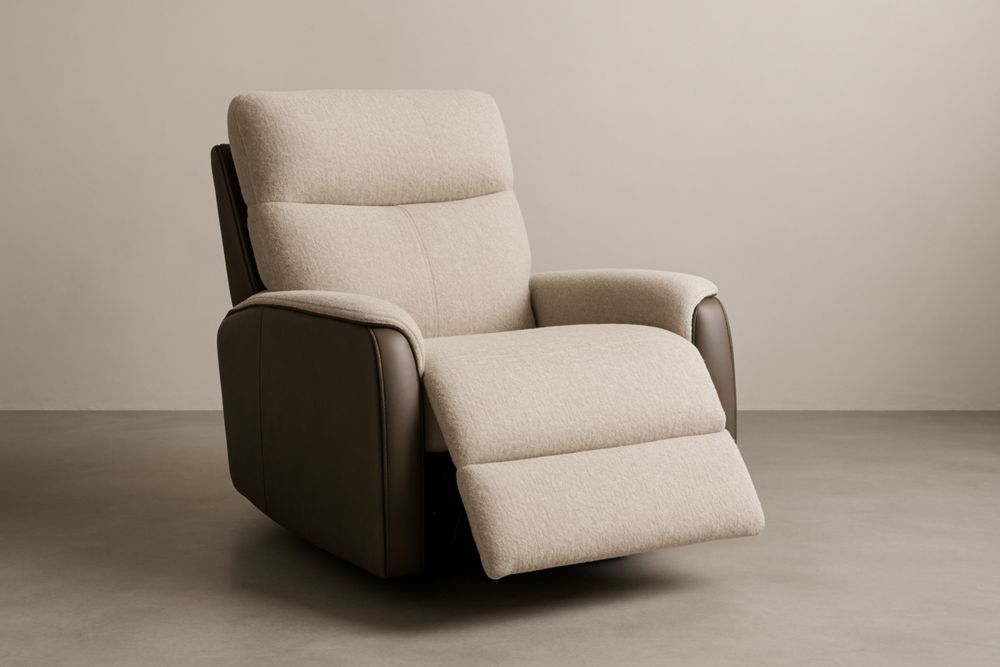 Fauteuil Relax en Tissu Beige et Similicuir Marron
