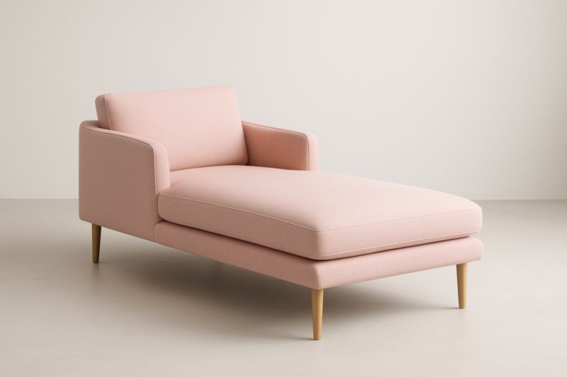 Méridienne en tissu rose avec pieds en bois