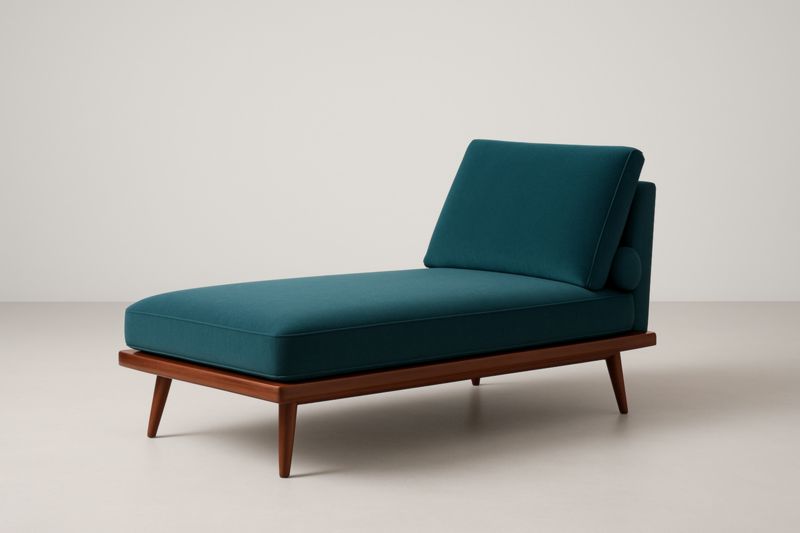 Méridienne bois et velours Bleu Pétrole 190x80x85 cm