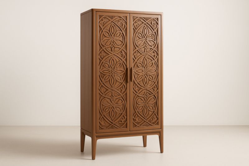 Armoire battante en MDF marron avec motif sculpté – 180×90×45 cm