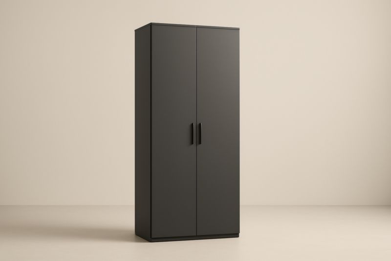 Armoire noire en MDF avec 2 portes et poignées en acier – 190×70×50 cm