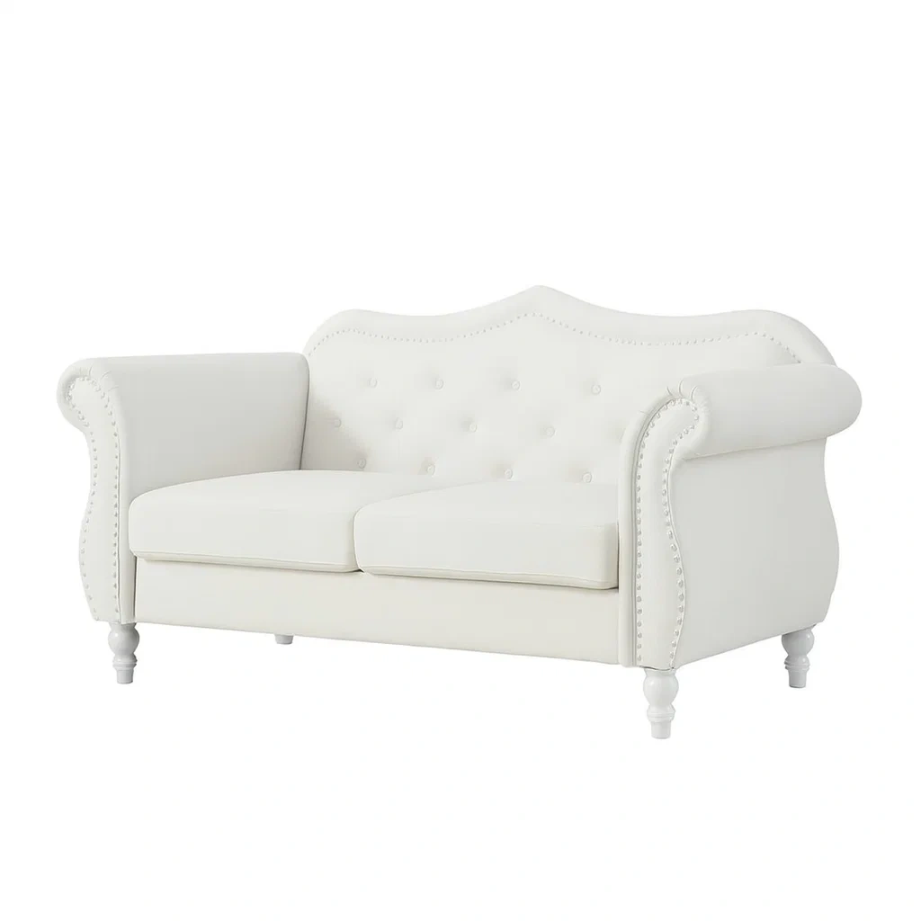 Sofa 2-sitzer pu-leder weiß mit holzbeinen-nestlegend