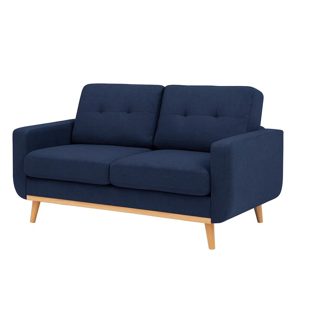 Sofa 2-sitzer stoff holzbeine blau-nestlegend