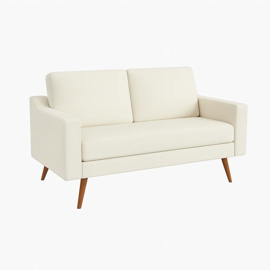 Sofa 2-sitzer kunstleder beige mit holzbeinen-nestlegend