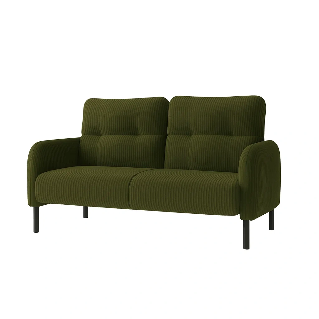 Sofa zweisitzer aus cord mit metallbeinen in dunkelgrün-nestlegend