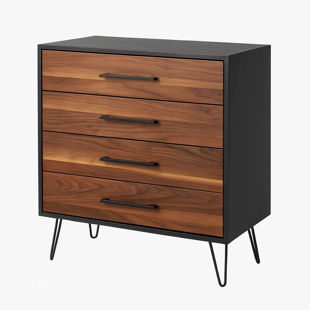 Schubladenkommode mit 4 schubladen aus holz und metall braun schwarz-nestlegend