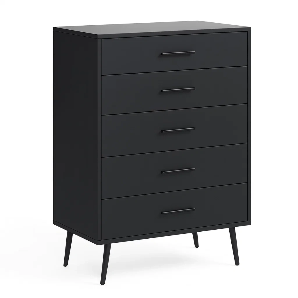 Schubladenkommode schwarzer mdf-schubladenschrank mit 5 schubladen-nestlegend