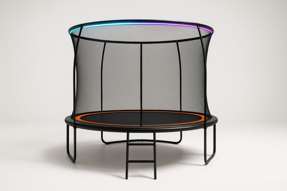 Trampoline ronde avec filet de sécurité, cadre en acier et éclairage LED multicolore 300 cm