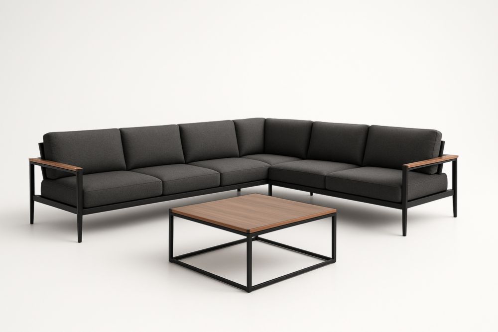 Ensemble de canapé d'angle 5 places acier tissu gris