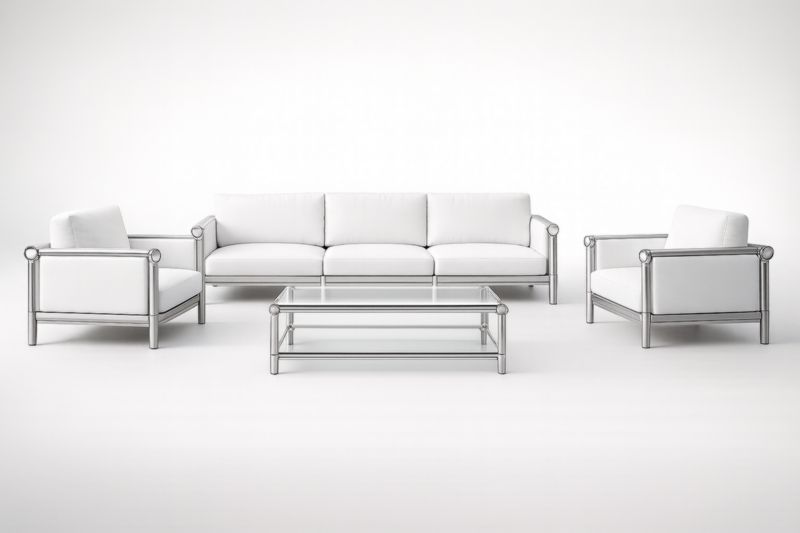 Ensemble de Salon en Acier Inoxydable avec Coussins en Polyester et Table Basse en Verre Trempé