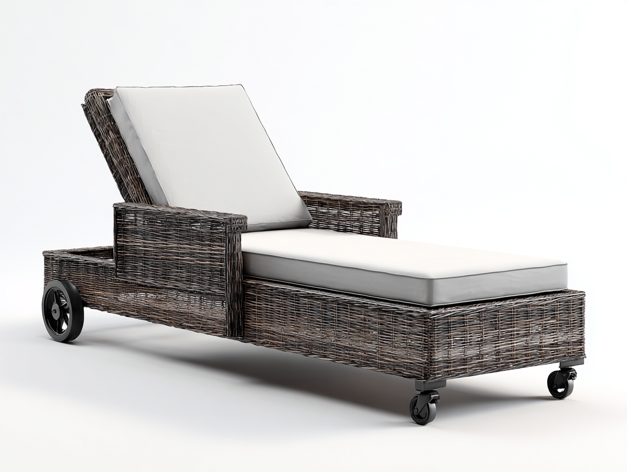 Sonnenliege - Rattan-Metall-Textil - 205x72x93 cm - Dunkelgrau-Weiß - Modernstil-Pinegonest