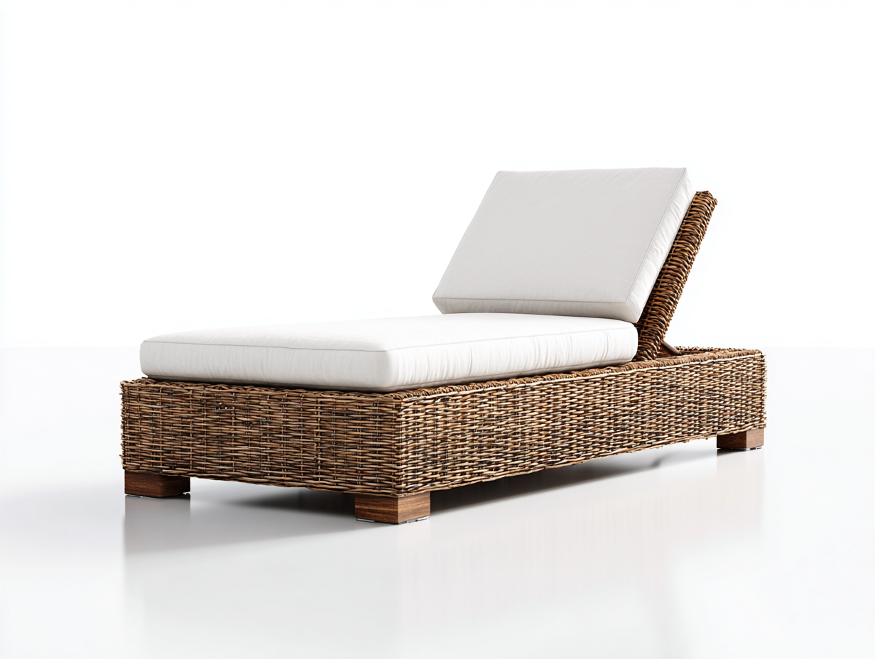 Sonnenliege - Rattan-Holz-Textil - 196x69x85 cm - Natur-Weiß - Minimalstil-Pinegonest