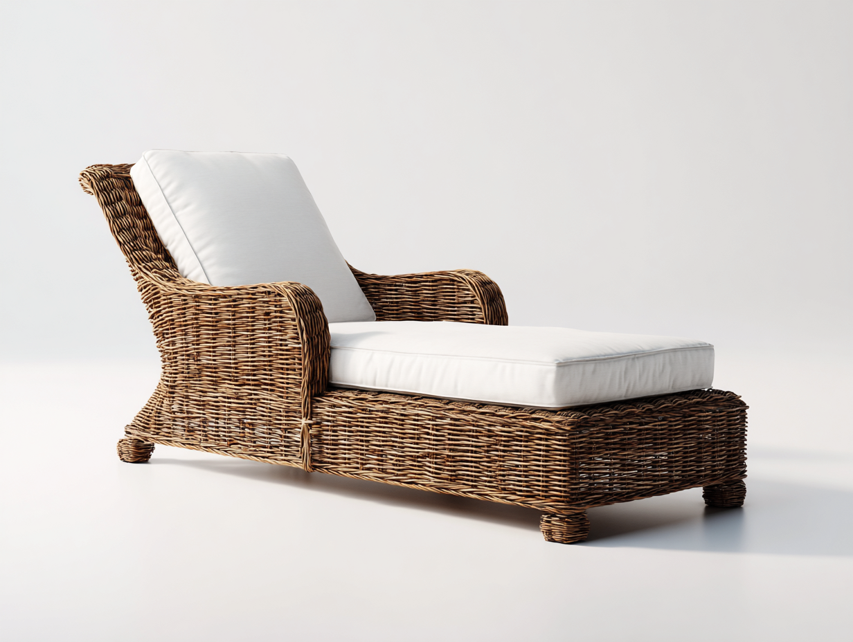 Sonnenliege - Rattan-Textil - 194x71x88 cm - Natur-Weiß - Klassikstil-Pinegonest