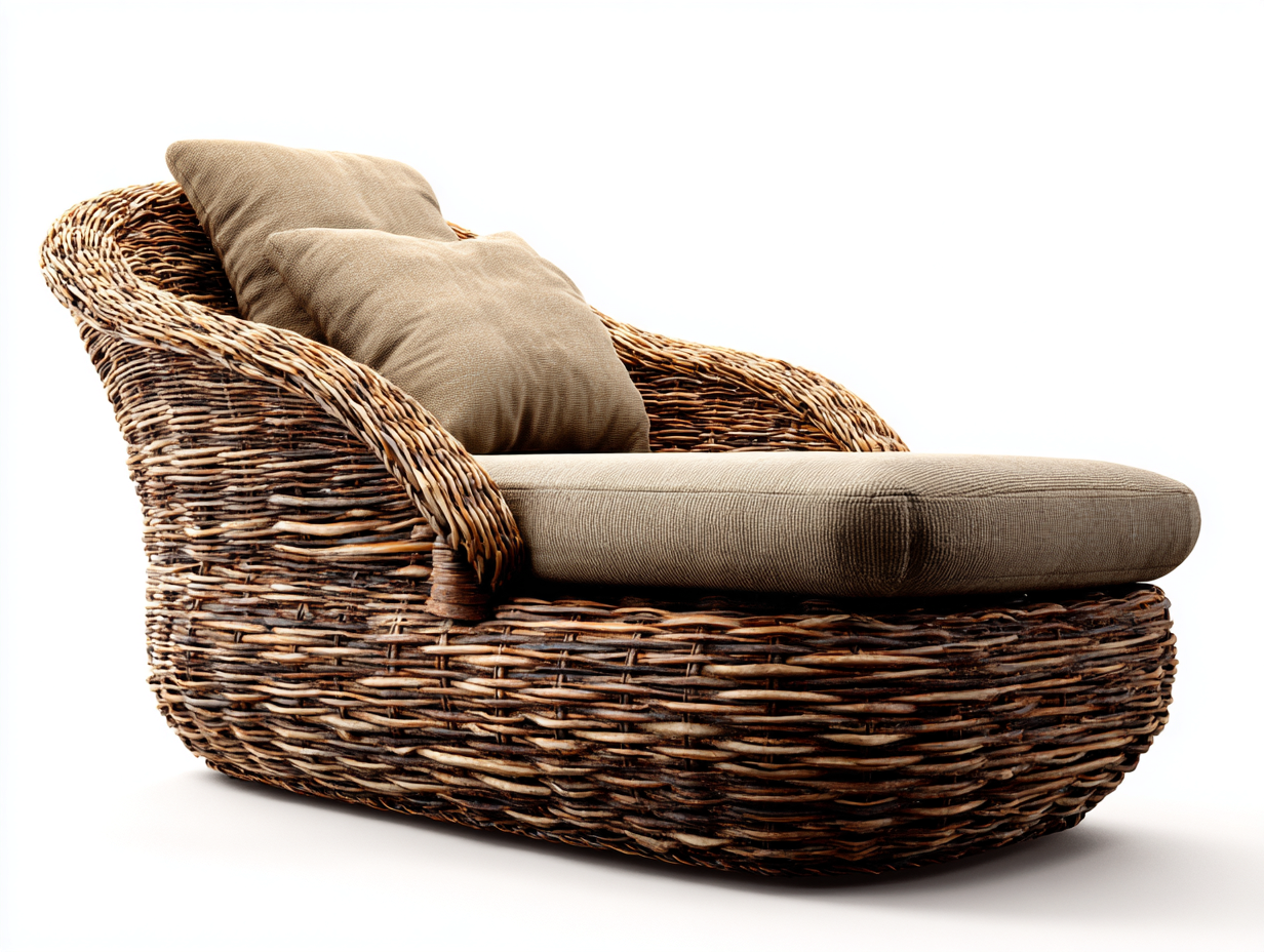 Sonnenliege - Rattan-Textil - 188x76x87 cm - Natur-Beige - Boho-Stil-Pinegonest