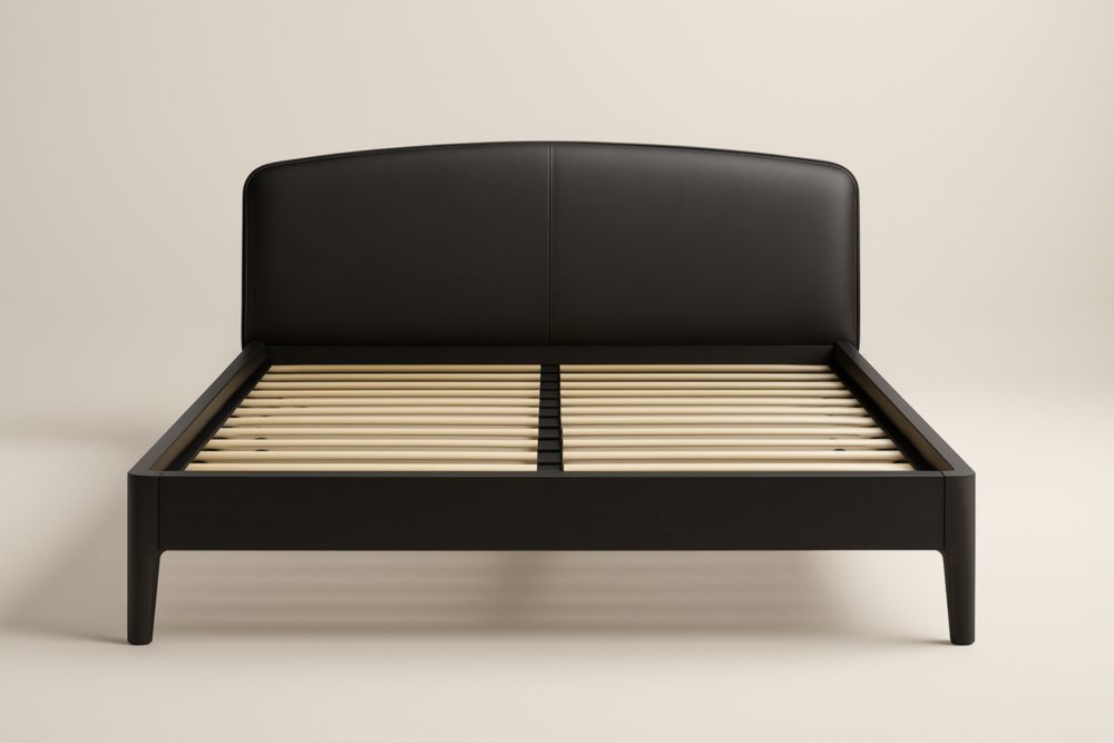 Lit double PU Noir avec lattes en bois 200x160 cm