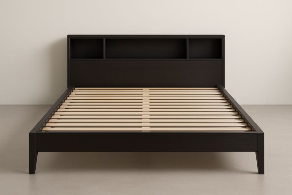 Lit double bois avec étagères 160x200 cm Noir