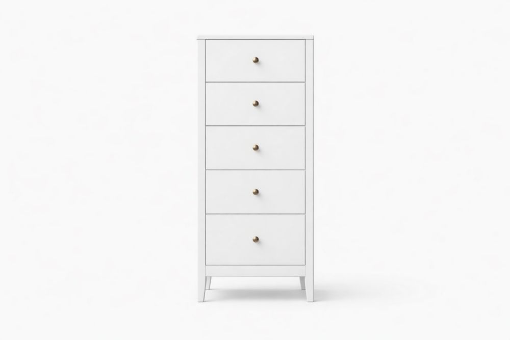 Commode haute 5 tiroirs en bois MDF Blanc